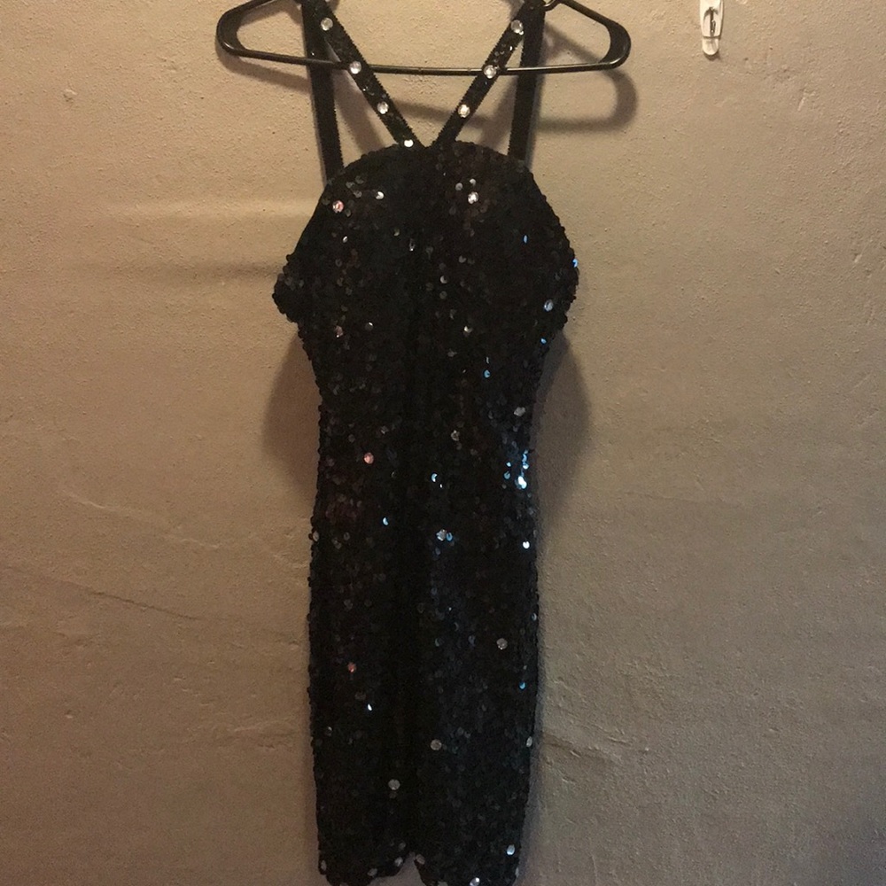 Black sequin formal dress.